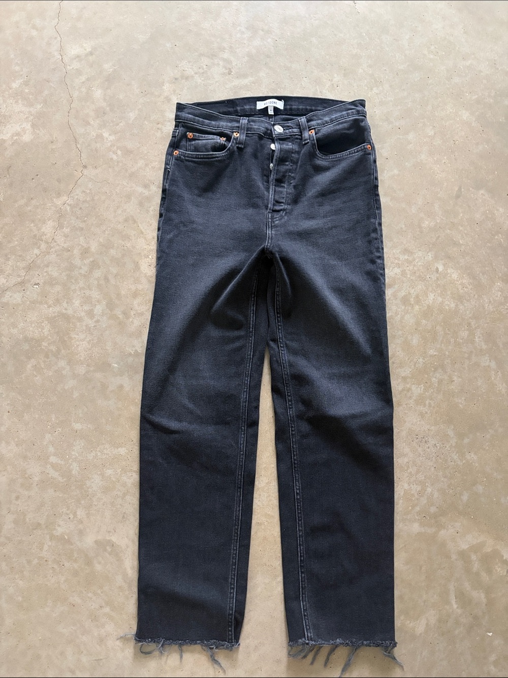 Re/Done Black Straight-Leg High Rise Jeans